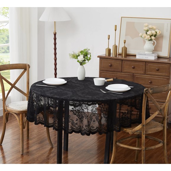 Mantel redondo de encaje negro 150 cm – LinenZone
