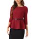 thumbnail image 4 of INSPIRE CHIC Blusas Peplum para Mujeres Regreso a Clases Atuendo de Maestra Manga 3/4 Blusa Elegante de Trabajo con Cinturón XS Rojo, 4 of 6
