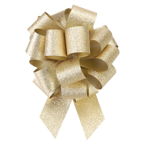Uxcell 10Pcs 11" Lazo grande de coche con brillo para envolver regalos de Navidad, flores, cumpleaños, boda, coche, dorado