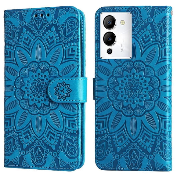 Funda tipo cartera FOXDOCK para Infinix Note 12 , diseño girasol en relieve, cuero PU, cierre magnético, soporte y tarjetero