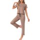 thumbnail image 4 of Conjunto de Pijamas para Mujer INSPIRE CHIC Camiseta de Manga Corta con Cuello en V y Pantalones Conjunto de Ropa de Dormir Suave de Punto Talla XL Marrón, 4 of 6