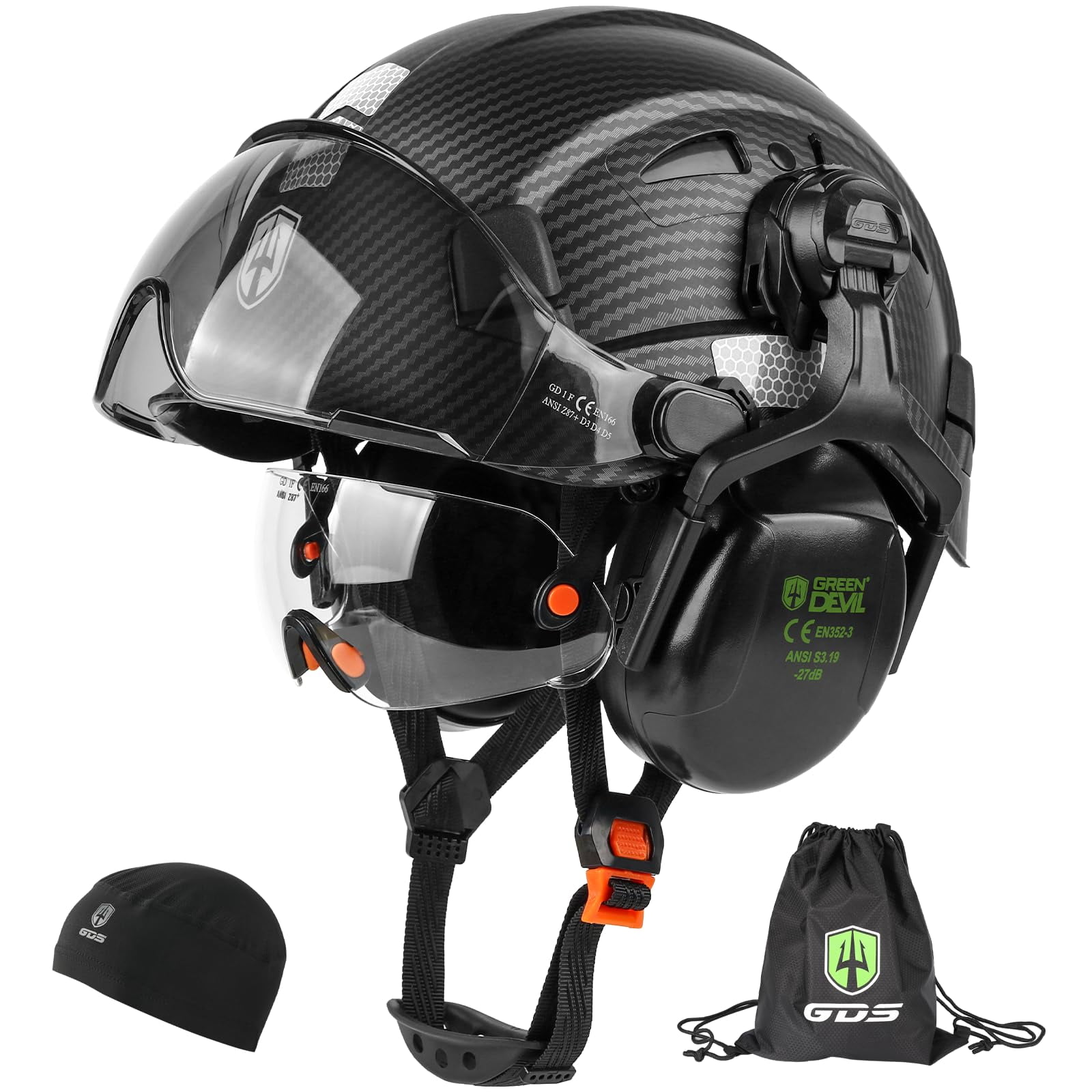 Green Devil - Casco De Seguridad Casco Duro Con Visera Y Orejeras
