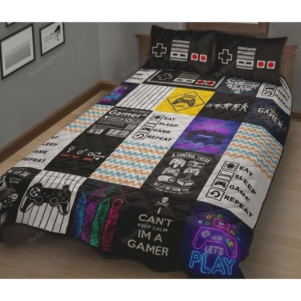 I Can’t Keep Calm I’m A Gamer Quilt Duvet Cover Set Queen Bedspread3-Piece Bedding Set