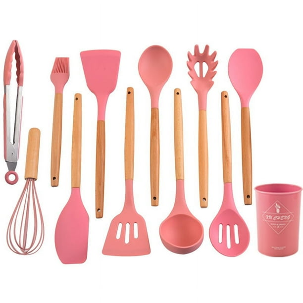Juego de utensilios de cocina de silicona antiadherente, resistentes al calor.