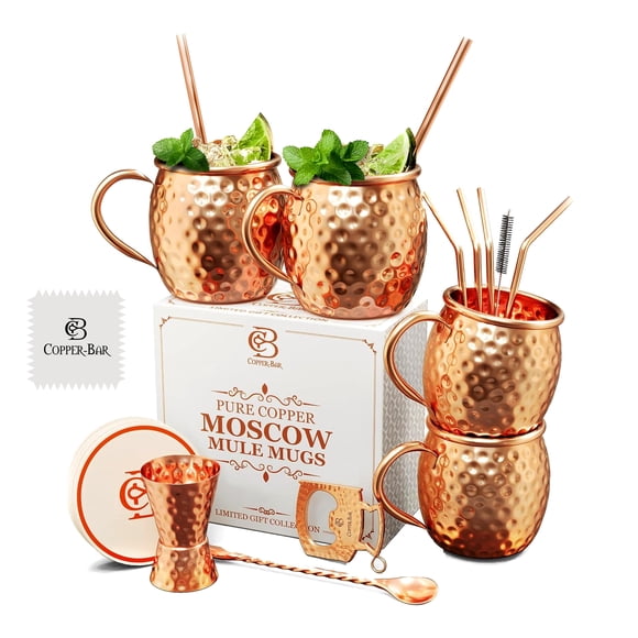 Juego de 4 vasos de cobre martillado para Moscow Mule, 470 ml