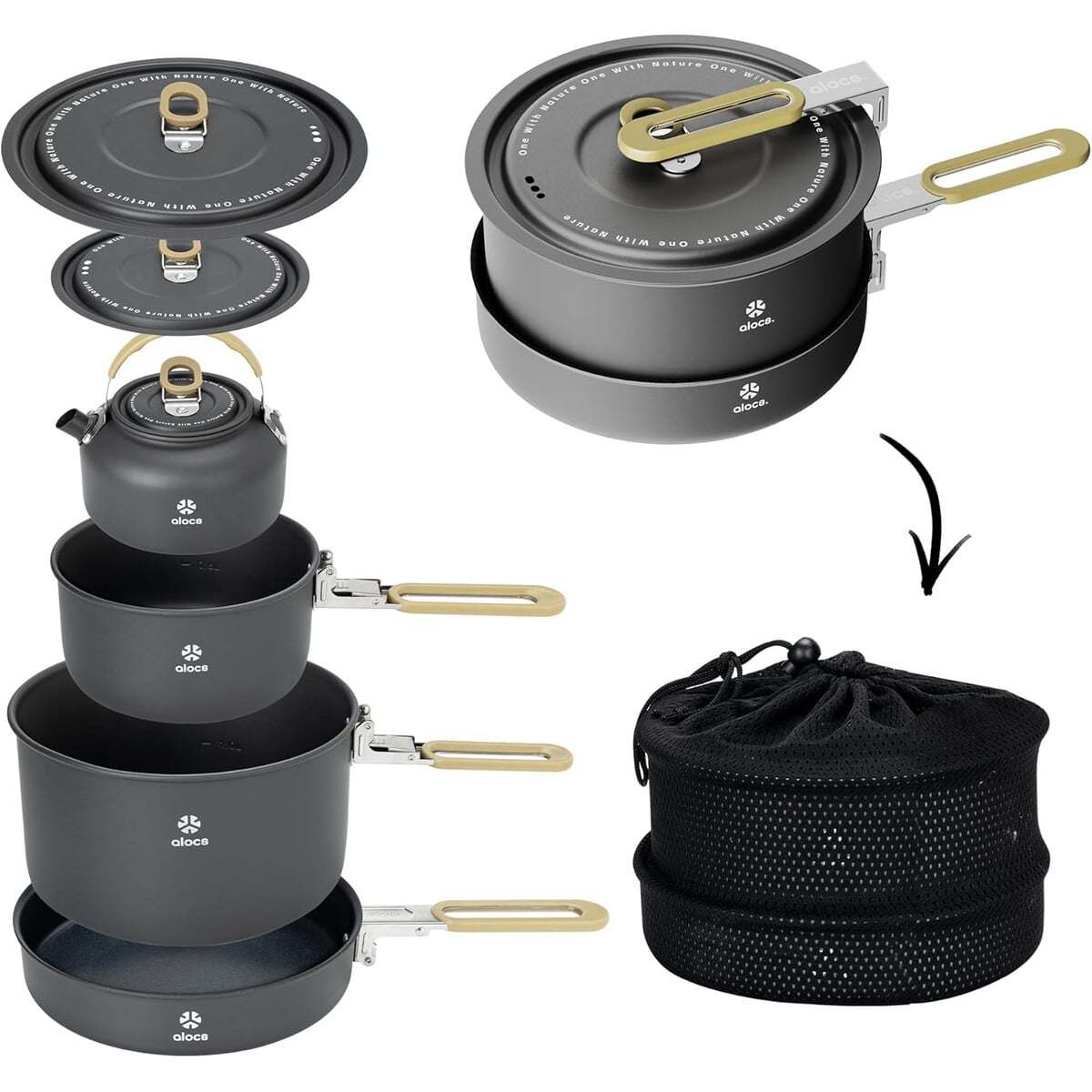 Set Ollas Camping Alocs Cwc06 Pro Antiadherente 4 Piezas