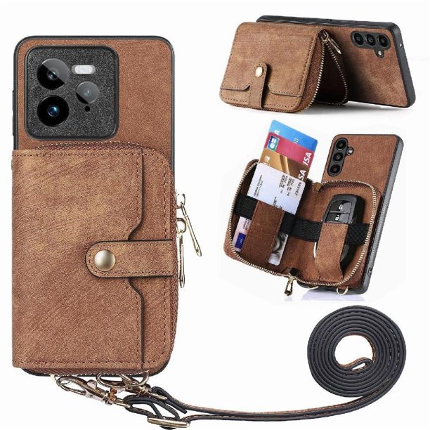 Funda Tipo Cartera con Correa Cruzada para Realme GT 7 Pro Protección Contra Golpes Marrón