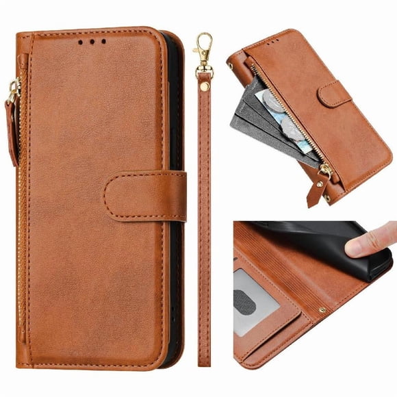 Funda para Motorola MOTO G Stylus 2021 4G con cremallera tipo cartera, tarjetero, marco de fotos, soporte y cordón, de piel sintética. marrón