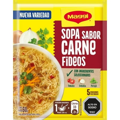Sopa Sabor Carne Con Fideos (5 Porciones) Sobre 60 G Maggi