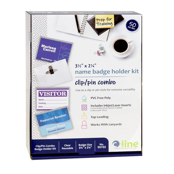 Kit de tarjetas identificativas C-Line Top Load con clip y pin combinados, 50/caja