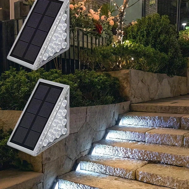 2pcs Solar Step Lights LED Solar Stair Lights Outdoor Waterproof Solar Step Lights For Hallway Path Doorway Garage Doorway, White
