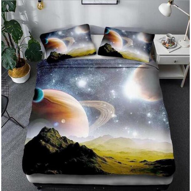 Blue Space Starry Sky Quilt Duvet Cover Set Comforter Cover Doona Cover Soft3-Piece Bedding Set