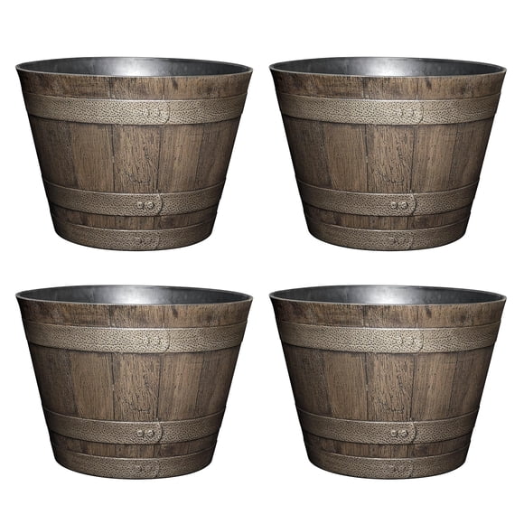Macetero Barril de Whiskey Clásico para Hogar y Jardín 52 cm Paquete de 4