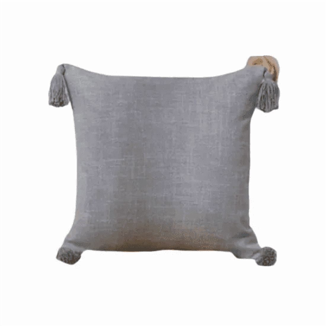 Genérico - Pack De 2 Fundas Para Cojín De Lino Con Pompones 45x45 Cm Gris Claro