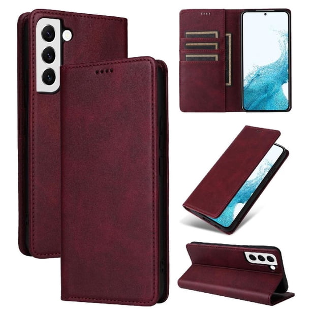 Funda Cartera para Samsung Galaxy S22 5G con Ranuras Tarjetas y Soporte - Protección Completa Rojo