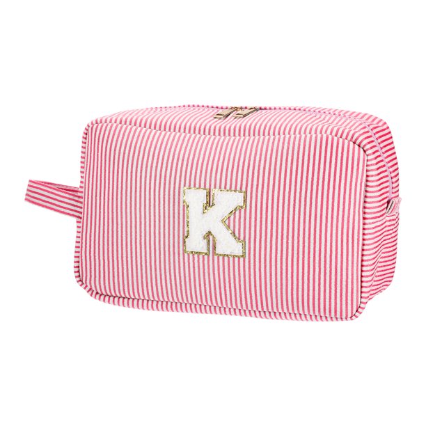 Bolsa de Maquillaje Personalizada con Iniciales de Unique Bargains Letra Bolsa de Cosméticos Organizador de Maquillaje de Viaje Caja de Maquillaje Roja-Letra K