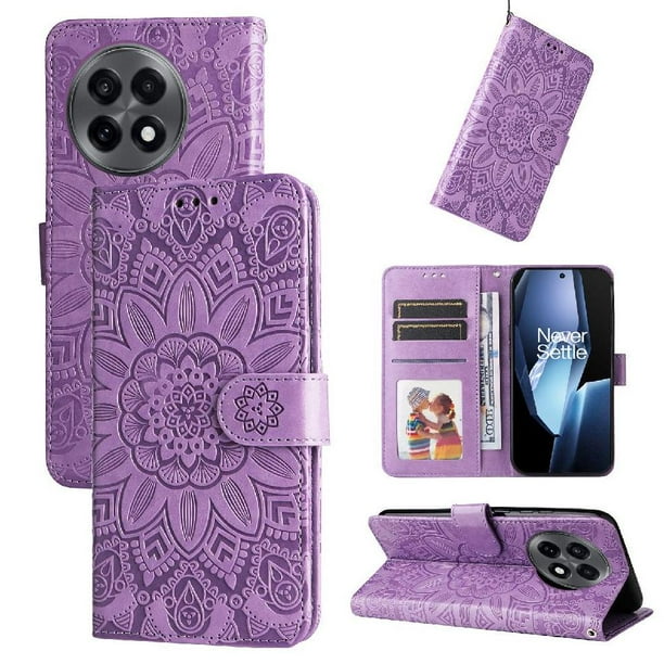 Funda tipo cartera FOXDOCK para OnePlus 13R 5G , diseño girasol en relieve, cuero PU, cierre magnético, soporte y tarjetero