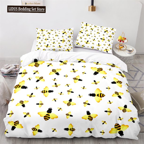 x480 Bed SheetsBee Duvet Cover Set Watercolour Painting Cartoon Cute Wildlife Comforter Cover For Kids Girl Polyester Bedding Set 3-Piece Bedding Set (1 Duvet Cover + 2 Pillow Shams) nj480
