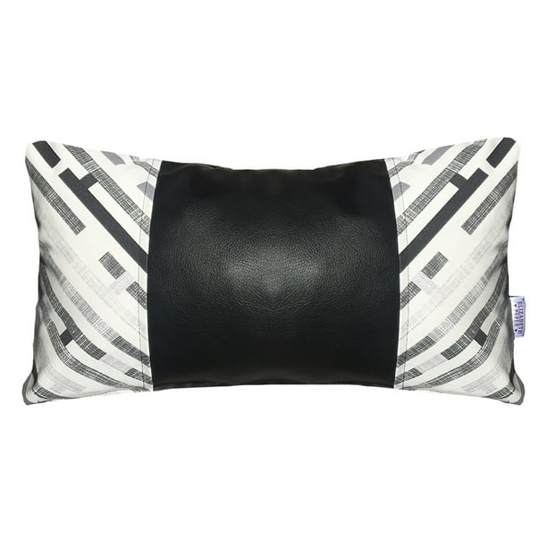 Cojin Decorativo Ecocuero Gris Y Negro 50X30 Relleno