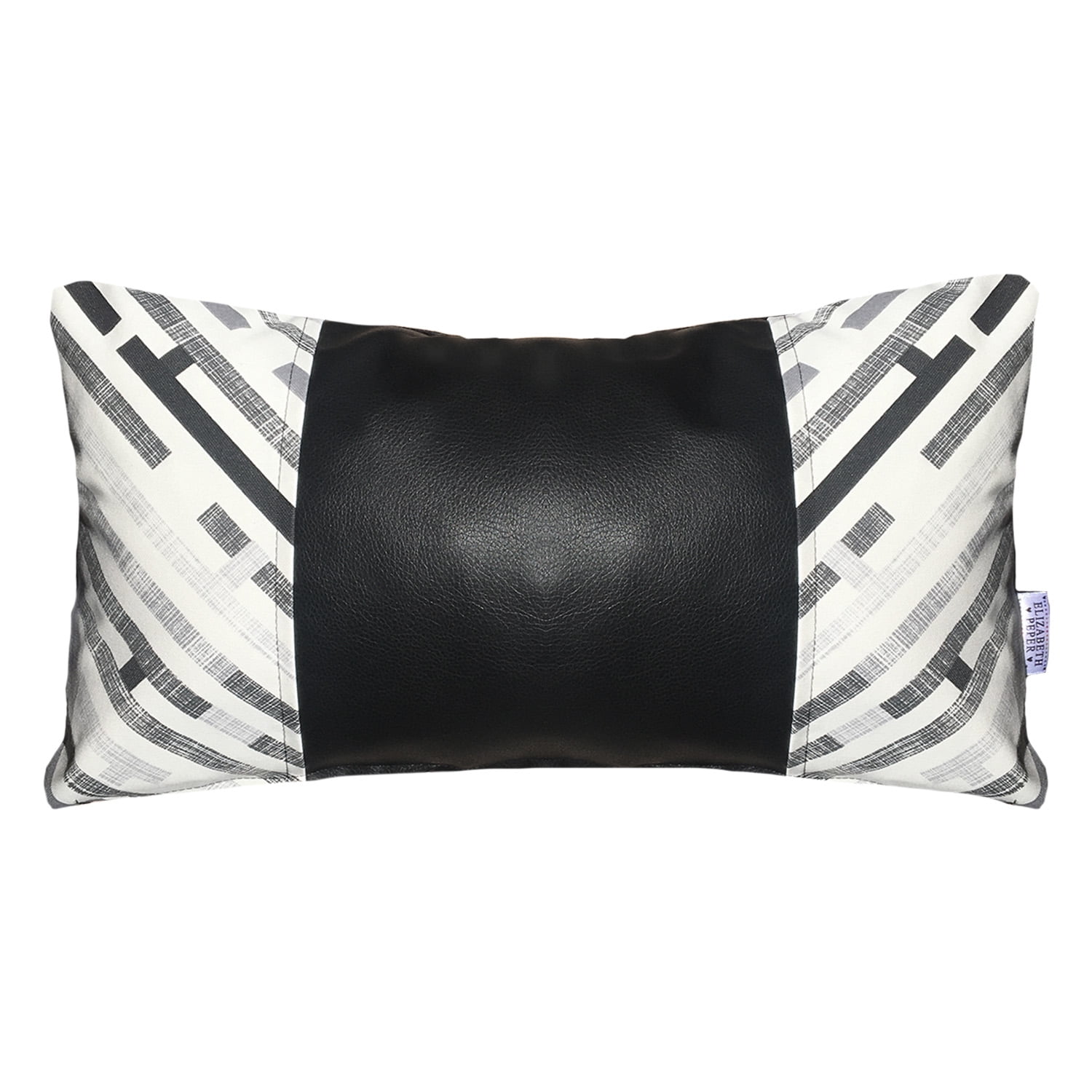 Elizabeth Peper - Cojin Decorativo Ecocuero Gris Y Negro 50x30 Relleno