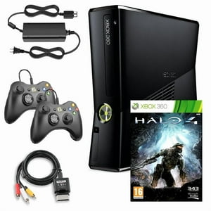 Xbox 360 S 250Gb Game Console Black With Halo 4 And 2 Retrofam Black Controllers (Refurbished)