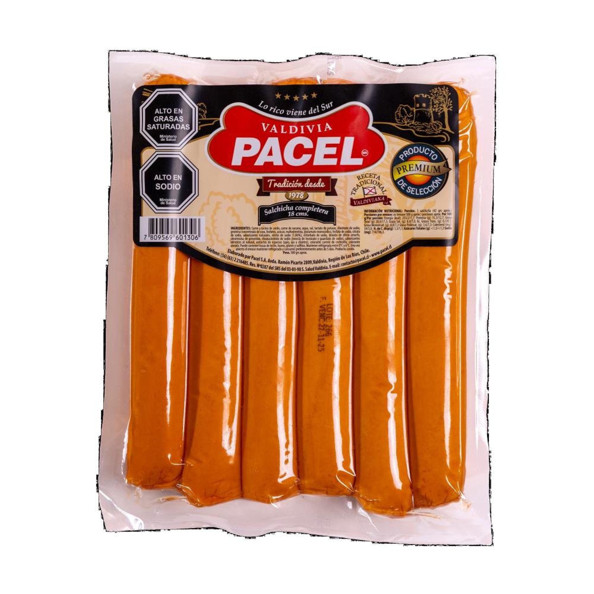Salchicha Hot Dog 18cm Gruesa 550 g Pacel S.A.