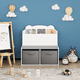 thumbnail image 3 of Kids Bookshelf with Storage Bins – Wooden Bookcase with Book Display Shelf and 2 Fabric Bins, Cute Bear-Shaped Backboard, Toy Organizer for Toddlers and Children, White and Gray, 3 of 3