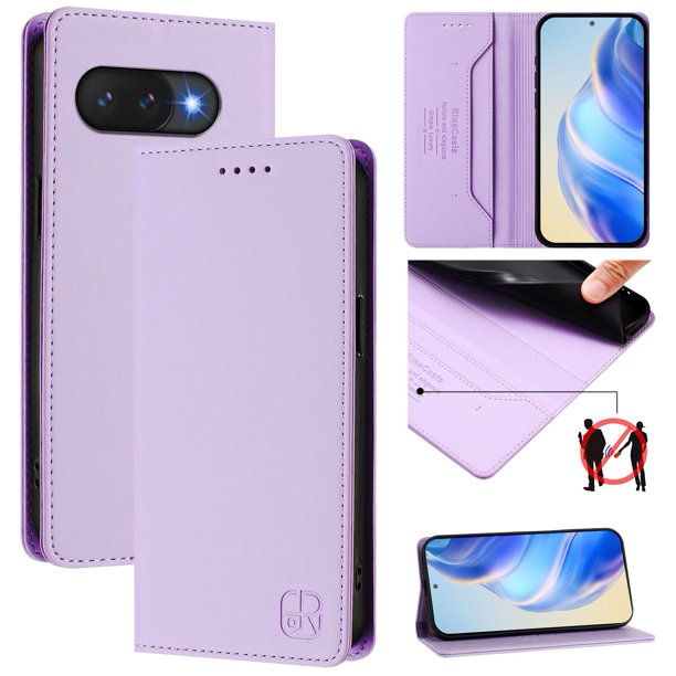 Funda Billetera con Soporte para Google Pixel 9A Bloqueo RFID Plegable Morado claro