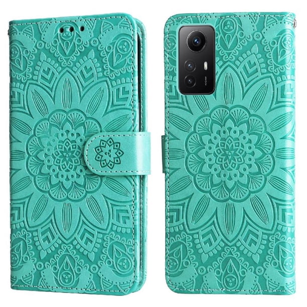 Funda tipo cartera FOXDOCK para Xiaomi Redmi Note 12s 4G , diseño girasol en relieve, cuero PU, cierre magnético, soporte y tarjetero