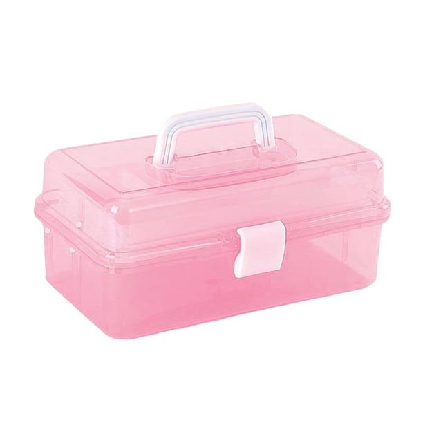 Caja de almacenamiento de plástico de 12'' con bandeja, organizador multipropósito y estuche de almacenamiento para manualidades y cosméticos , Rosado