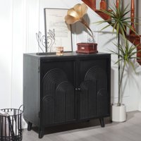 M&Ms - Modern Black Wood Storage Cabinet, 31In Accent Cabinet With Embossed Door For Living Room, Bedroom, Or Entryway