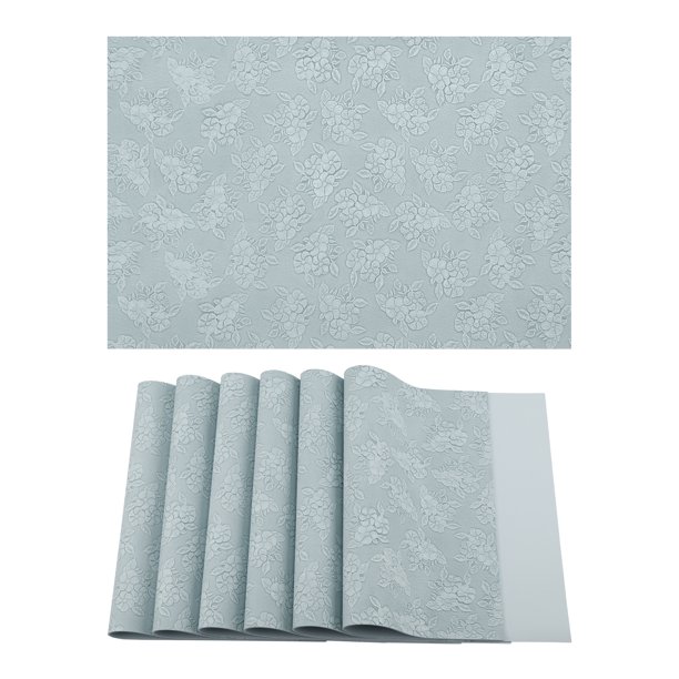Juego de 6 Manteles Individuales de Cuero con Patrón para Decoración de Mesa de Comedor de Cocina Resistentes al Calor Azul Nebuloso 45x30cm