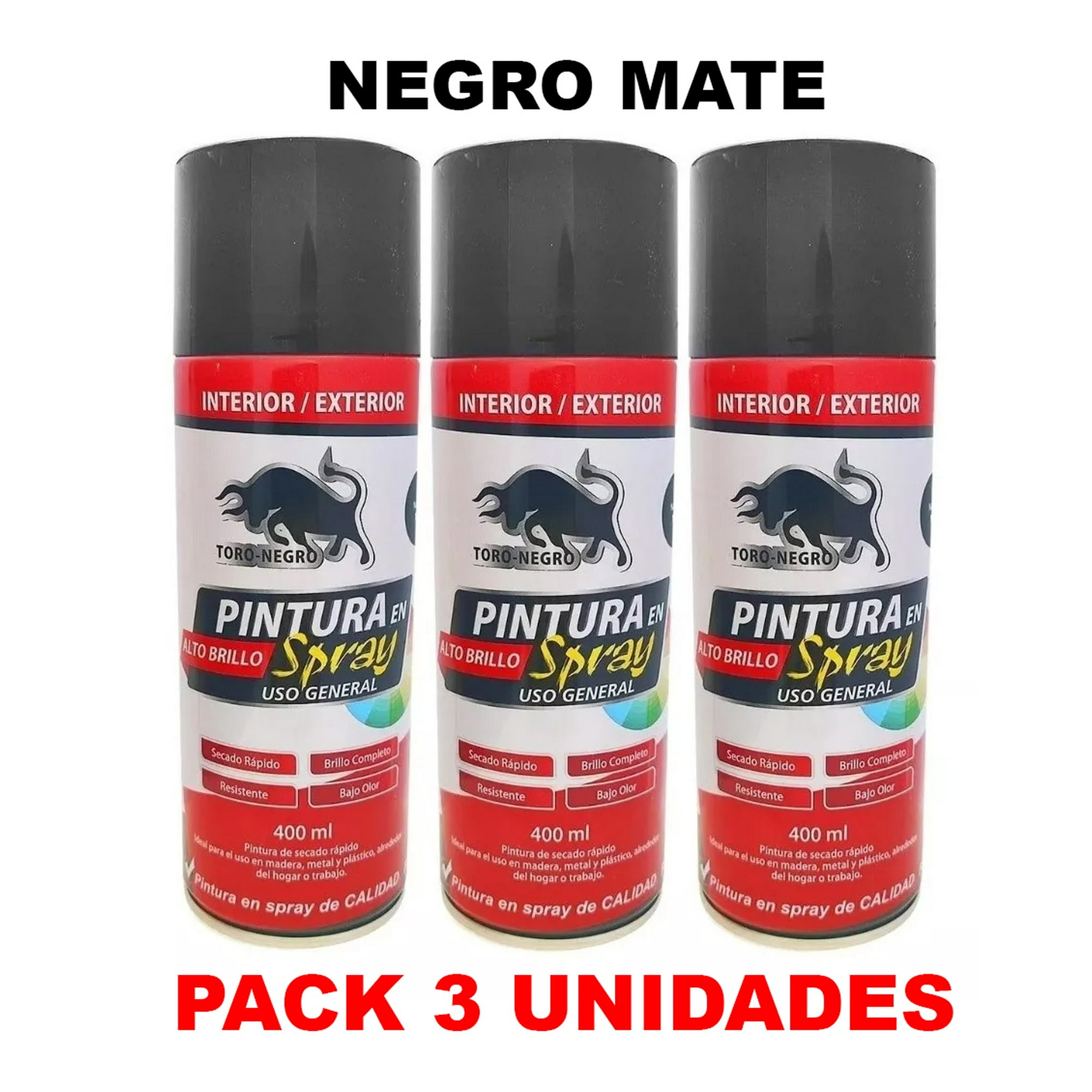 Toro Negro - Pintura En Spray Pack 3 Unidades Color Negro Mate