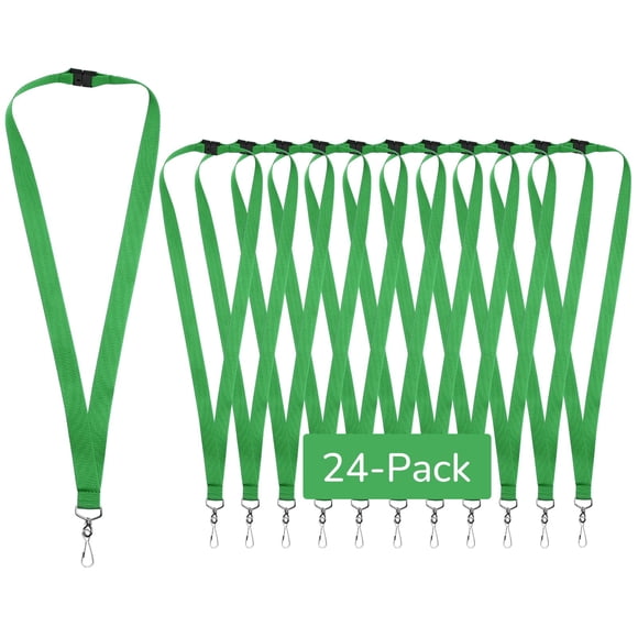 Lanyards WEZEBEL de poliéster verde con cierre de seguridad, paquete de 24