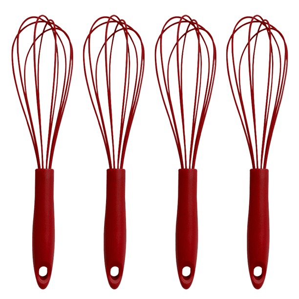 Juego de batidores de silicona, batidores con revestimiento antirayaduras para cocinar y hornear, juego de 4 batidores de cocina resistentes
