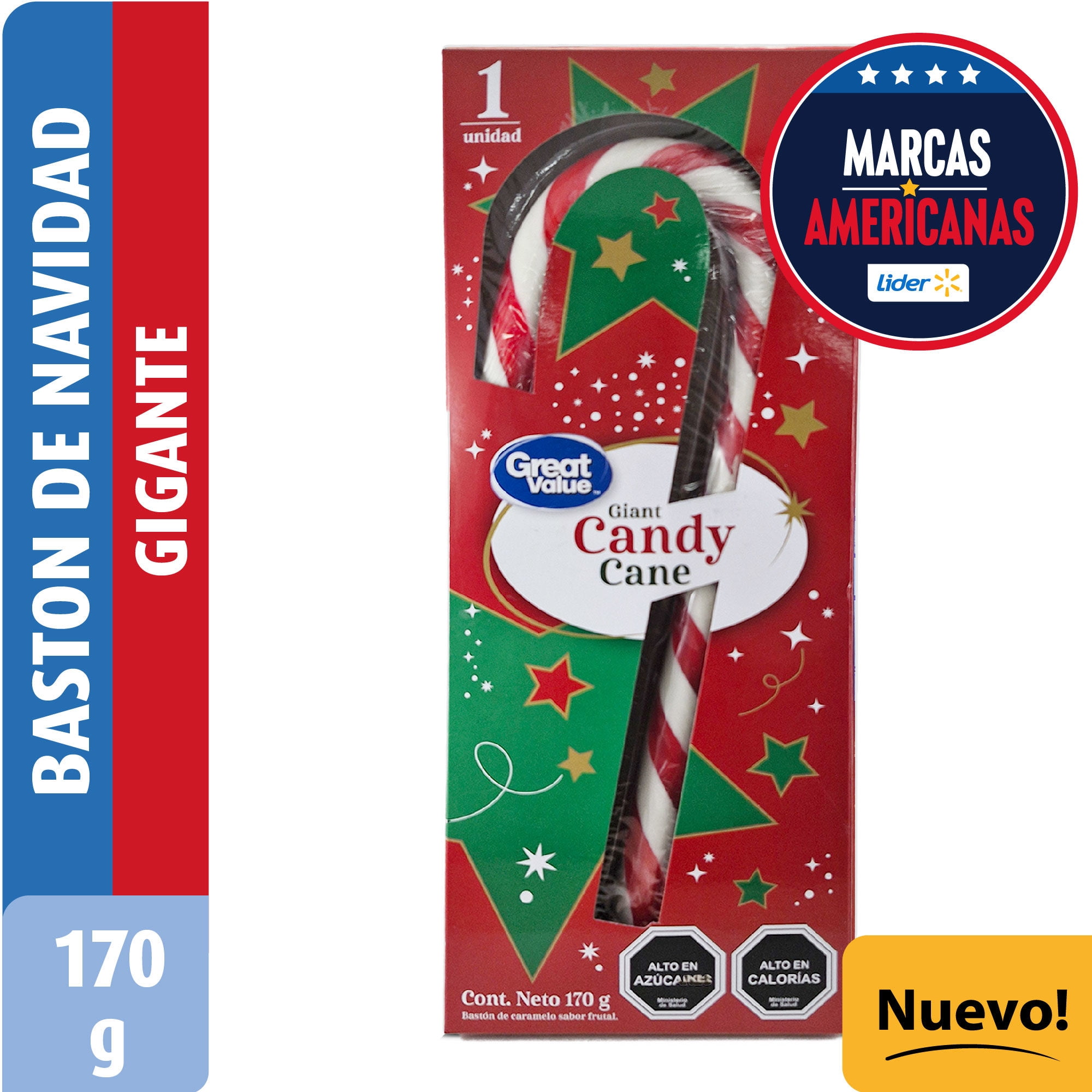 Bastón De Caramelo Gigante De Navidad, Sabor Multifruta 170 g Great Value