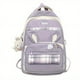 thumbnail image 1 of Kawaii Plaid Bunny Ears Backpack, Cute Preppy Style Laptop Schoolbag, Large Capacity Travel Rucksack With Pendant & Badge, 1 of 4
