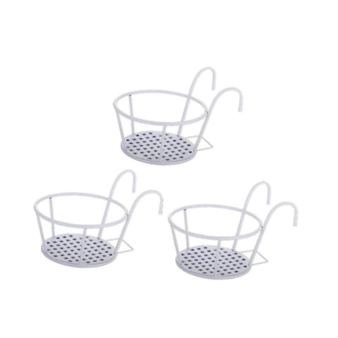 Ioensy - 3 Maceteros Colgantes Para El Hogar, Balcón, Valla, Exterior, Con Gancho, Color Blanco