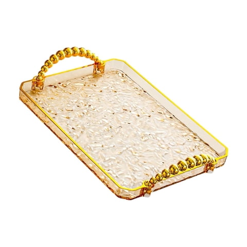 Magideal - Bandeja Rectangular Para Servir, Organizador De Tocador De Baño Con Asas, Bandeja De Almacenamiento De Joyas, Plato De Fruta Para El Hogar, Encimera Borde Dorado Ámbar.