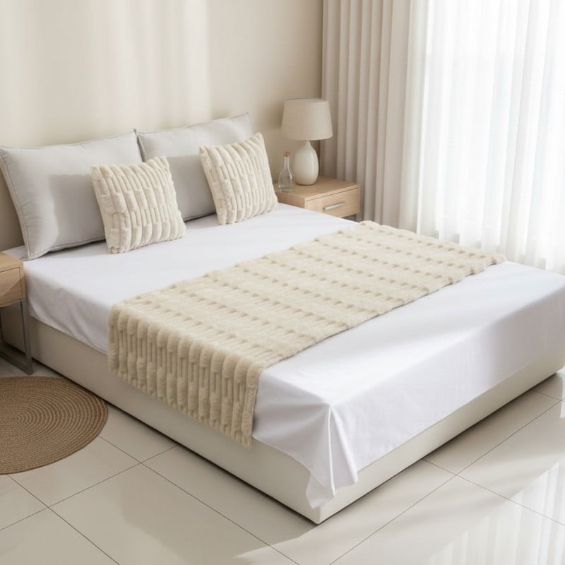 Genérico - Juego De Piecera Texturizada Medida 70x210cm Pie De Cama Beige