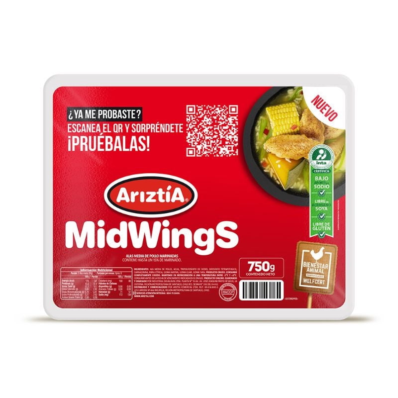 Pollo Alas Midwings Envasado 750 g Ariztia
