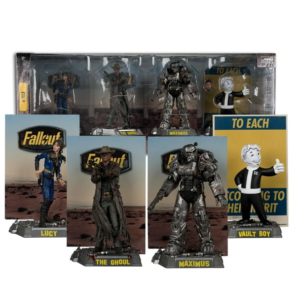Figuras de acción McFarlane Toys Fallout Lucy, Maximus, The Ghoul y Vault Boy, 15 cm, paquete de 4