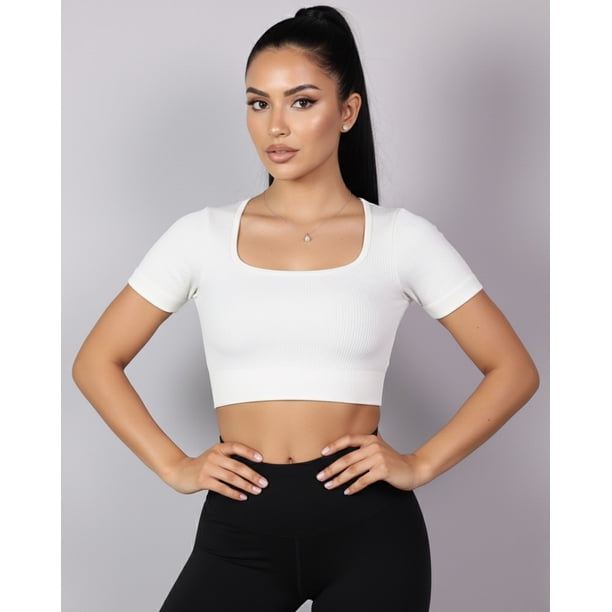 Top Camiseta Deportiva Mujer Manga Corta Acanalado