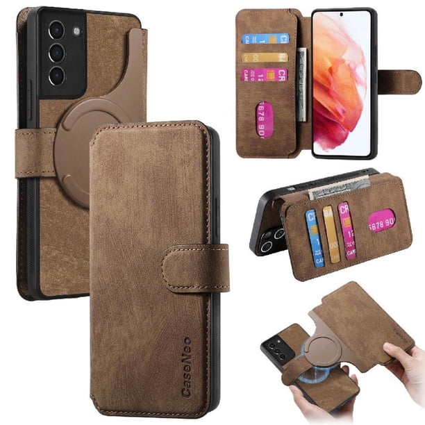 Funda Billetera Magnética para Samsung Galaxy S21 Soporte Tarjetas Desmontable Marrón