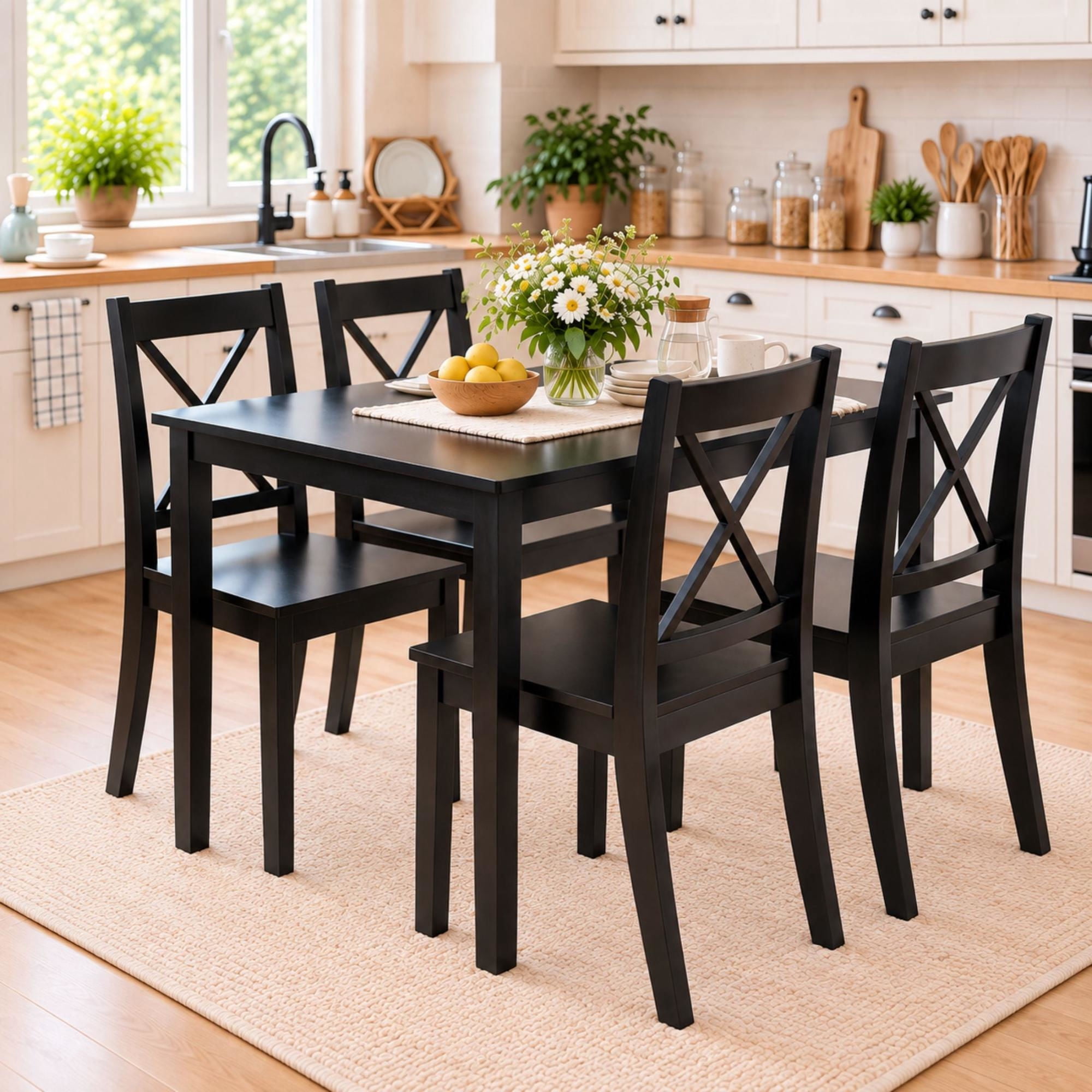 Juego de Comedor 4 Sillas Mesa Rectangular Negro 118x75x74.3 Cm