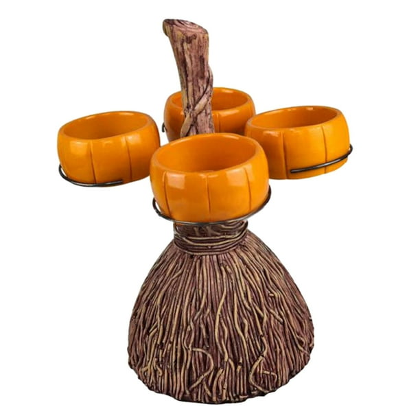 Soporte para cuenco de refrigerio de calabaza de Halloween, soporte para cesta de refrigerio de palo de escoba, accesorios para servir comida de fiest , 4 tazones