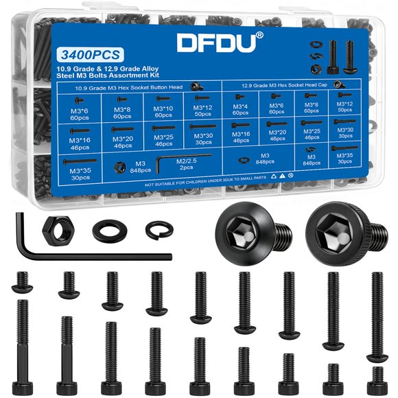 DFDU Kit de 3400 piezas de tornillos hexagonales M3