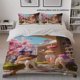 thumbnail image 1 of 3pcs Anime-Themed Printed Duvet Cover Set - Vibrant Cherry Blossom & Character Design Soft Polyester, 1 of 1