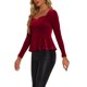 thumbnail image 4 of INSPIRE CHIC Blusa de Mujer Elegante de Terciopelo con Escote Corazón de Manga Larga y Peplum Talla S Rojo, 4 of 6