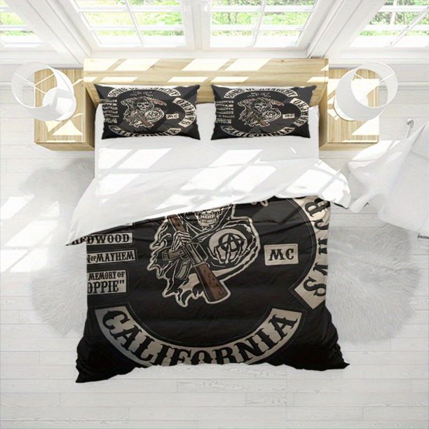 3pcs Sons of Anarchy Motorcycle Club SAMCRO Iconic Emblem Print Set Duvet Cover + 2 Pillowcases